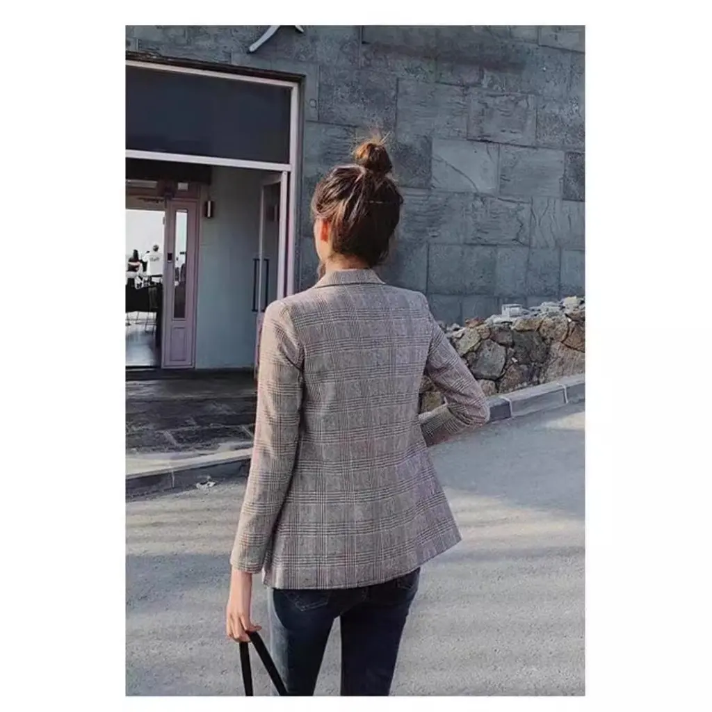 

Women's Small Suit Jacket Elegant Plaid Short Style for Spring Autumn New Student Fashion Internet Celebrity Ladies' Clothing