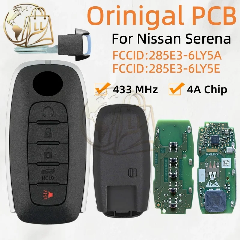 Original PCB For Nissan Sentra 2024 Smart Remote Key After-Sales Market Shell  4+1Buttons 433MHz 4A Chip 285E3-6LY5A 285E3-6LY5E