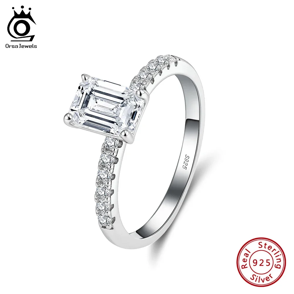 

ORSA JEWELS S925 Silver Full Moissanite Engagement Rings for Women Brilliant Lab Diamond Wedding Band Finger Ring Jewelry MOR08