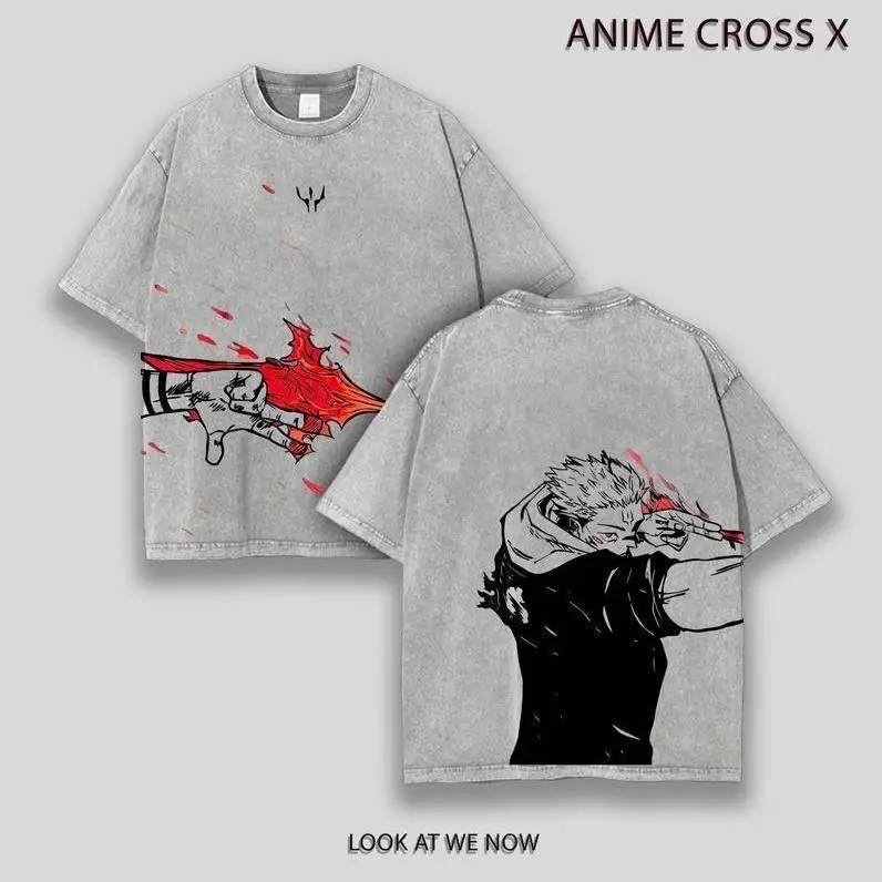 

Ryomen Sukuna x Jujutsu Kaisen Ver 4 Anime Double Printed Washed T-Shirt Unisex Mineral Hoodie Anime Manga Washed Heavy Cotton T