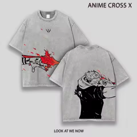 Ryomen Sukuna x Jujutsu Kaisen Ver 4 Anime Double Printed Washed T-Shirt Unisex Mineral Hoodie Anime Manga Washed Heavy Cotton T