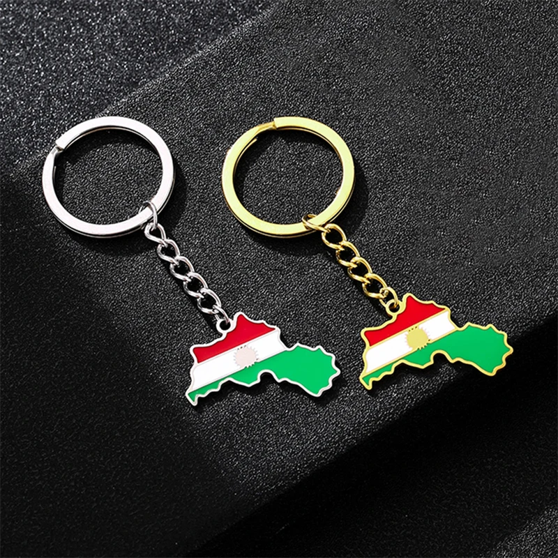 Kurdistan Map Flag Keychain for Men Women Stainless Steel Pendant Key Chain Gold Color Vintage Jewelry Kurdish Amulet Accessory