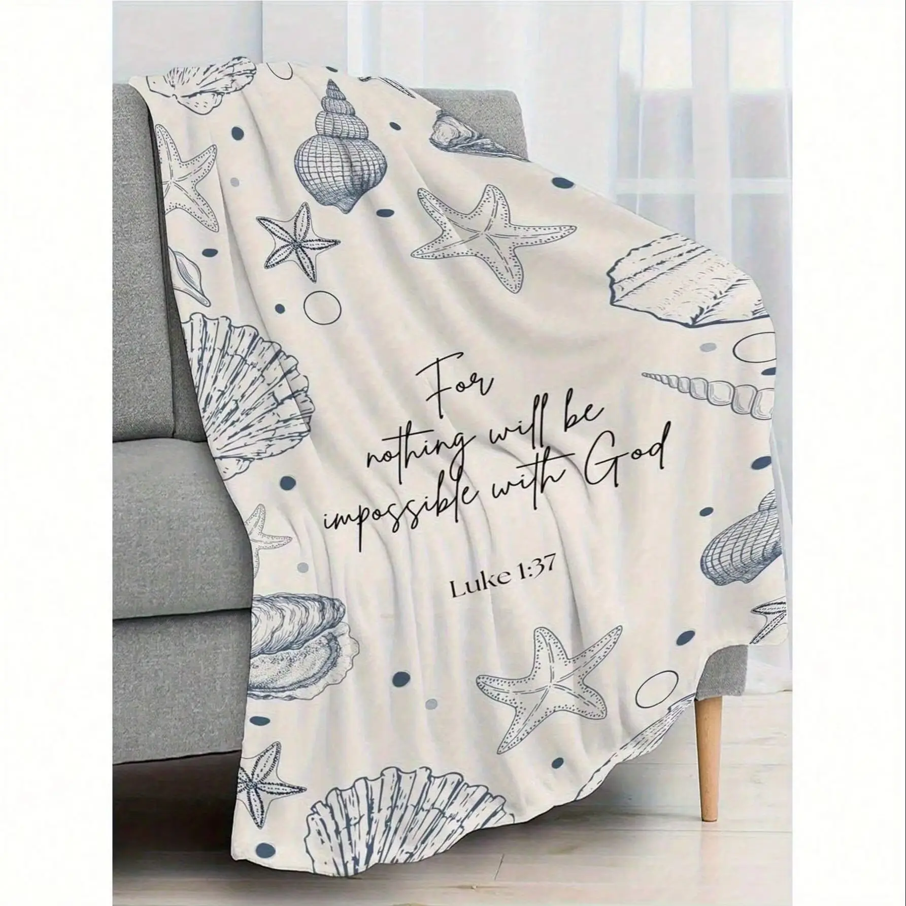 Christian Scripture Ocean Shells Blanket Soft Fleece Throw Cozy Warm Plush Religious Faith Gift for Bed Couch Women Men