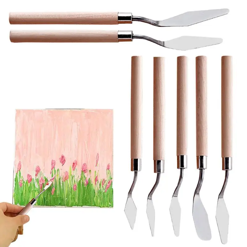 Paint Scraper Tool For Art 7pcs Pallet Knives Painting Scraper Set Wood Handle Oil Painting Accessories For Color Mixing