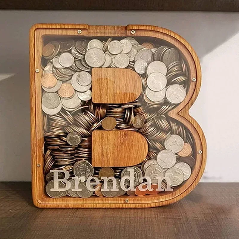 26 English Letters Shape Simple Wooden Piggy Bank Cash Register Coin Home Ornaments Souvenir Crafts Kids Gifts Kids Gifts