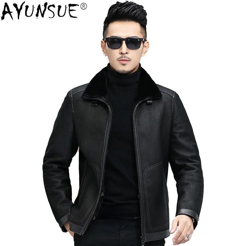 

Natural Fur Coats Men Sheepskin Leather Jackets Winter 2021 Sheep Shearling Liner Black Jaqueta Masculina Gmm367