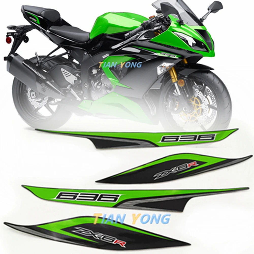 For Kawasaki 636 ZX6R ZX 6R 2013 Universal Fairing Full Kit Emblem Stickers Motorcycle Body Waterproof Green Decoration Decals