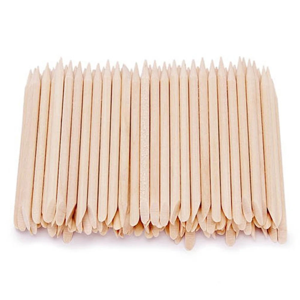 100PCS Nail Art Orange Wood Sticks Cuticle Pusher Remover Manicure Pedicure Tool 110mm Natural Stick for Manicure