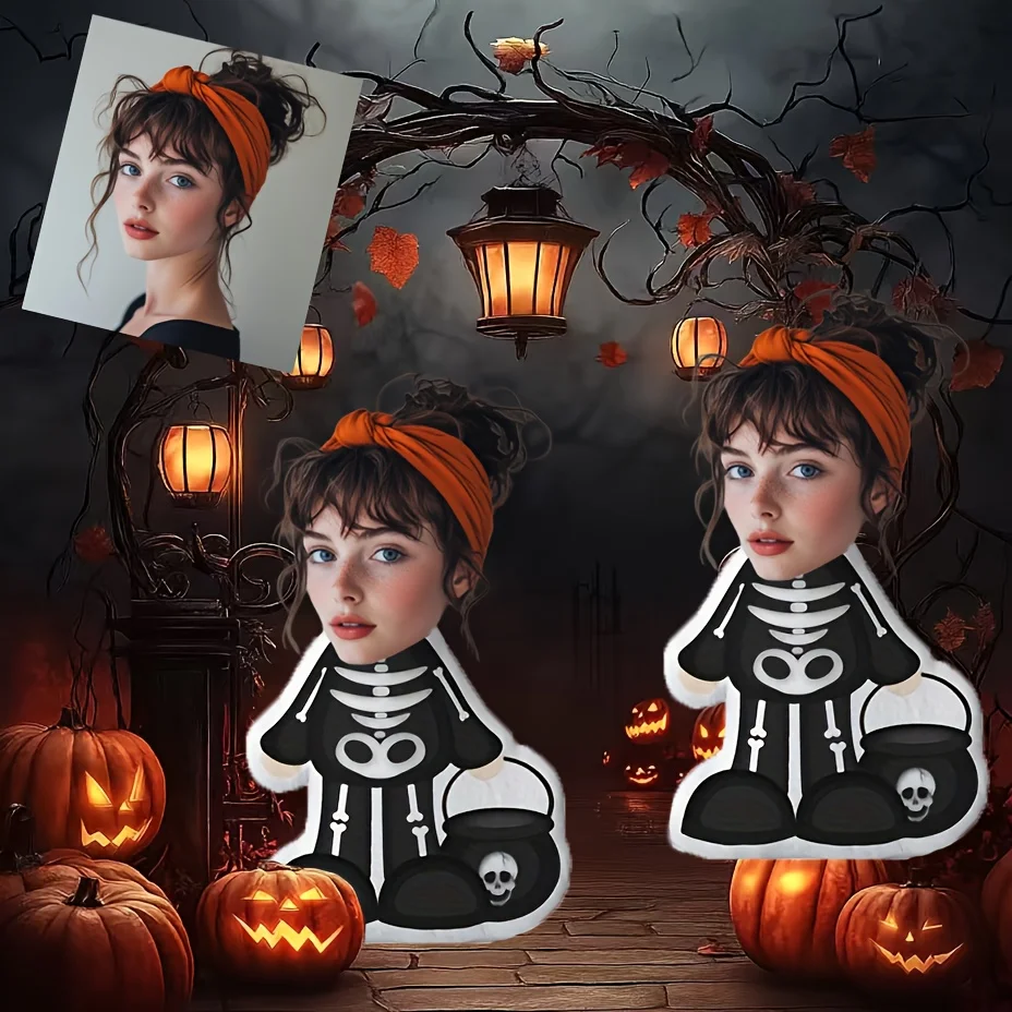 A Specially Designed Halloween Skeleton Pillow - Personalized Double-sided Photo Printing, 3D Realistic Effect, Soft and Washabl
