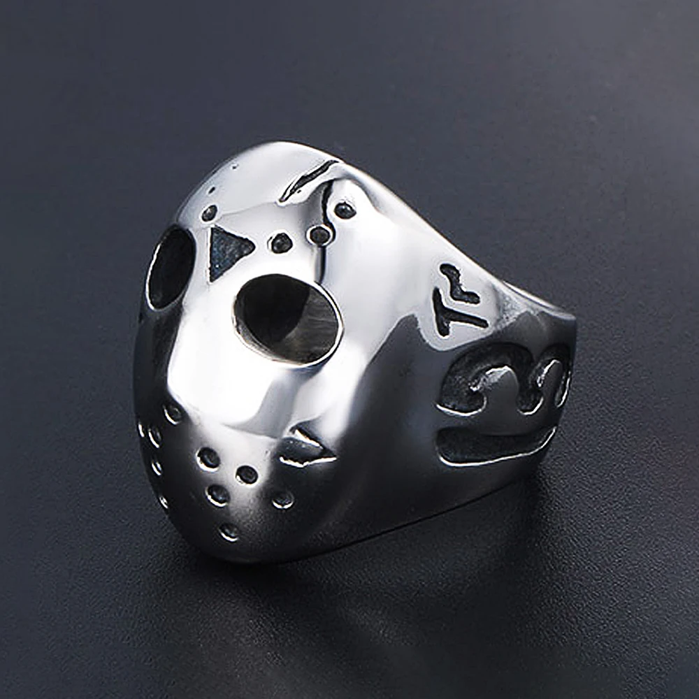 Fashion Unique Jason Mask Ring for Male Boy Punk Hip Hop 316L Stainless Steel Rings Motorcycle Amulet Jewelry Gift Wholesale