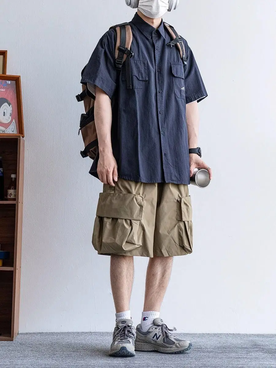 

Summer Japanese Retro Short Sleeve Casual Shirt CityBoy Leisure Five Sleeve Workwear Shirt Jacket Trendy Men's Loose Fit Yout...
