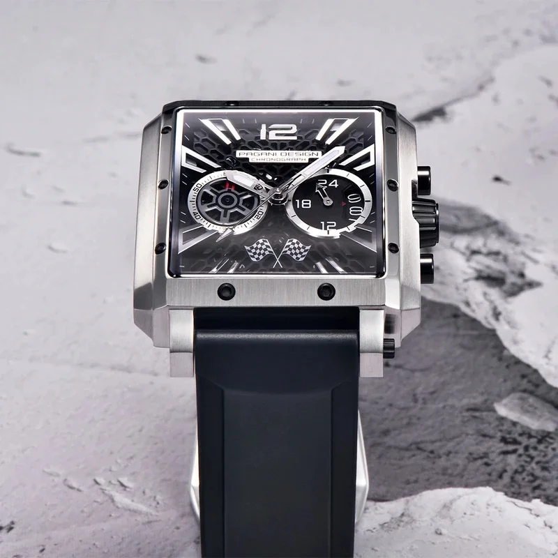 PD-1725 Men Skeleton Racing Series Quartz Watch Multifunction 100M Diving Sapphire Stainless Wristwatch Reloj Hombre
