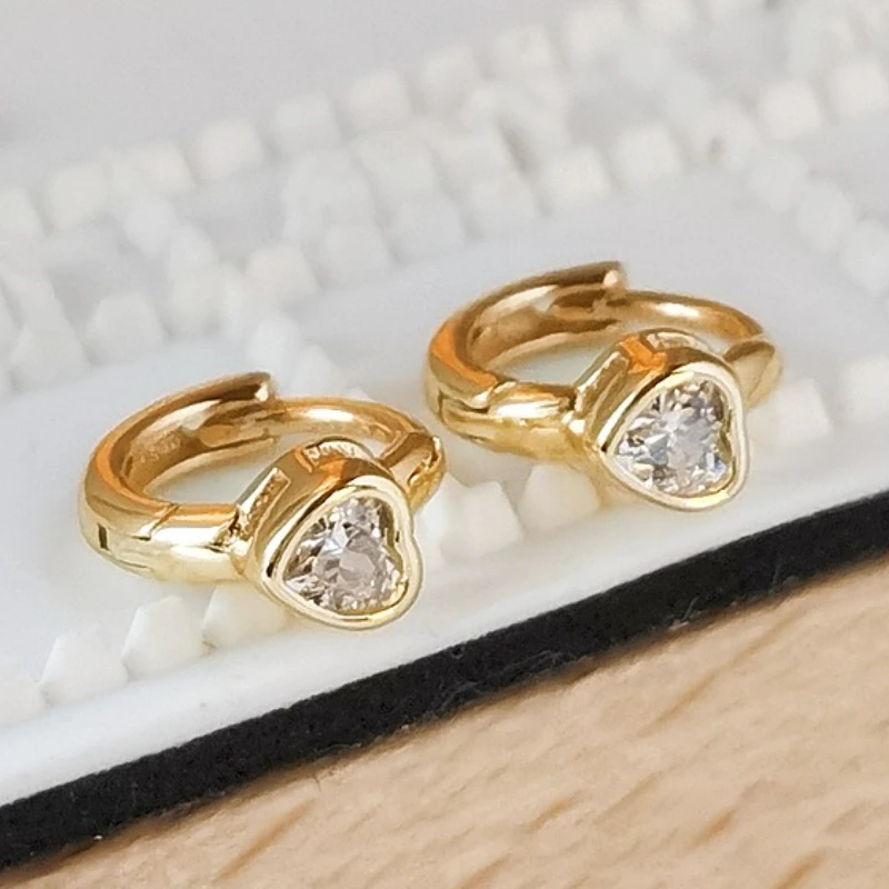 925 Sterling Silver Earring Plating 18K Heart Jewelry for Women Wedding Exquisite Jewelry Engagement Fashion Shining Zircon Gift