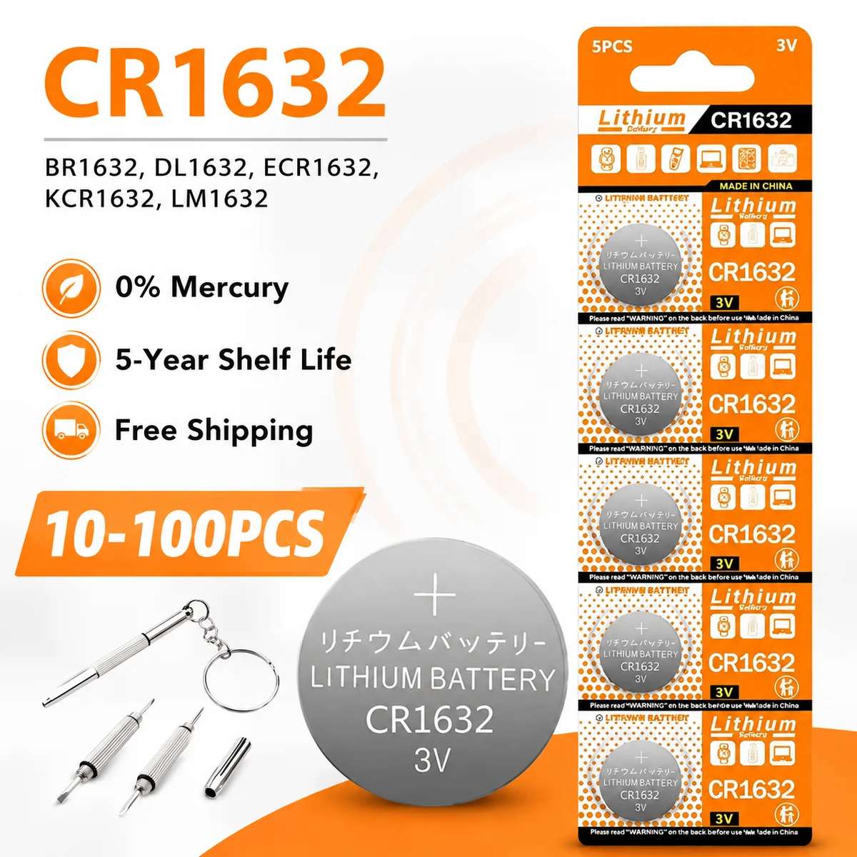 Lithium Coin Cell Battery CR1632 3V 10-100PCS DL1632 ECR1632 BR1632 For Car Remote Control Watch Button Cell