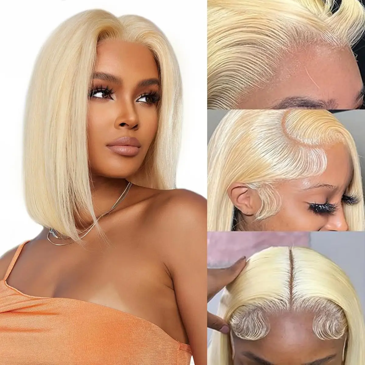 

613 Bob Wig Human Hair 4X4 Lace Closure Blonde Bob Wig Pre Plucked With Baby Hair 150% Density Transparent Lace For Women
