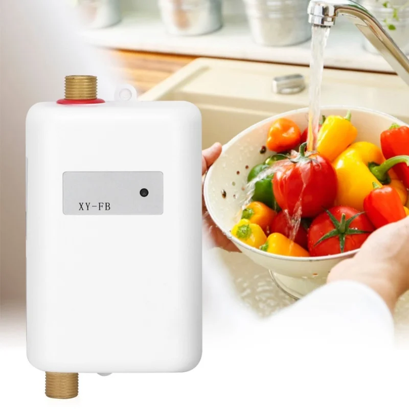 3000W Mini Tankless Instant Water Heater White Hot Cold Dual Use For Kitchen Bathroom Washing