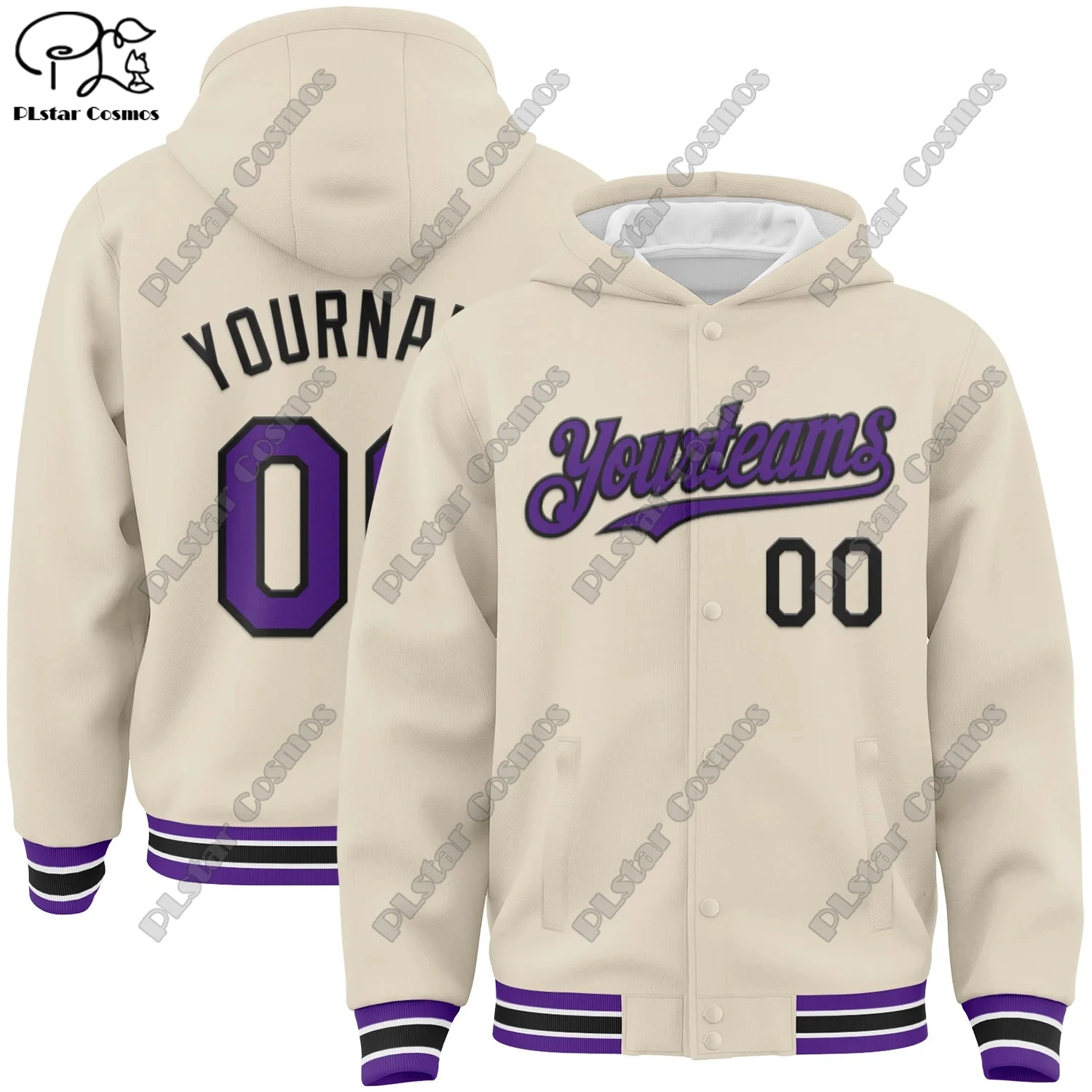 New 3D printing customized team name name number white genuine full snap jacket hoodie unisex winter new product -6