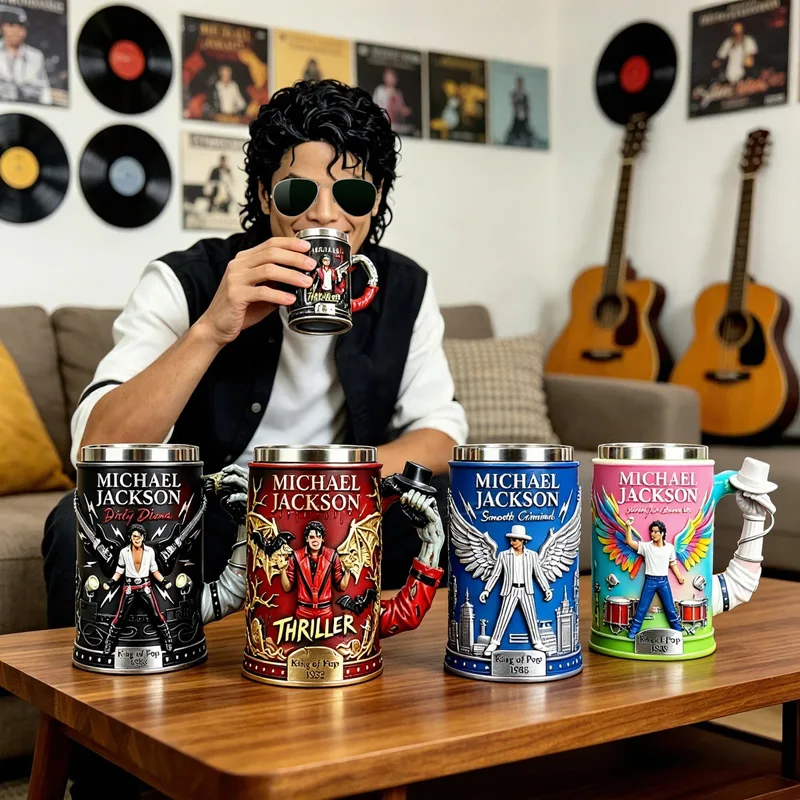 Unique Spark Plug Michael Jackson 3D Resin Mug Stainless Steel Inner Liner Creative Collectible Coffee Cup Home Drinkware Gift