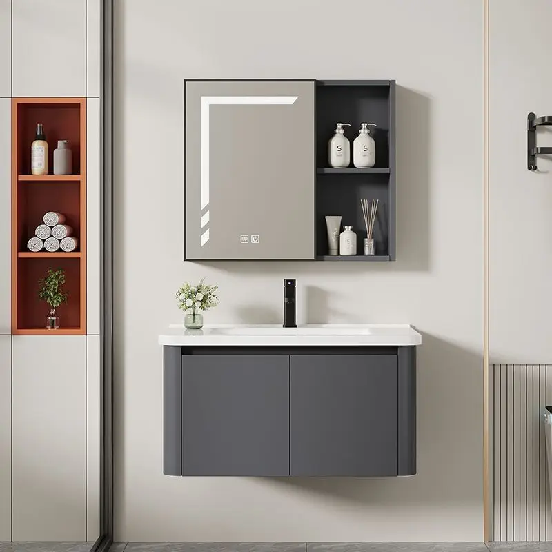 

Classic style integrated ceramic basin cabinet wall-mounted PVC frame farmhouse space aluminum design engineering team