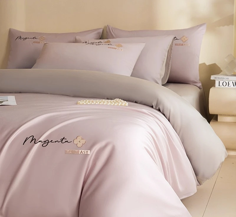 4pcs 60Pieces Long Staple Cotton Embroidered 100% Cotton Solid Color Sheets Bedding Cover Light Luxury Master Bedroom