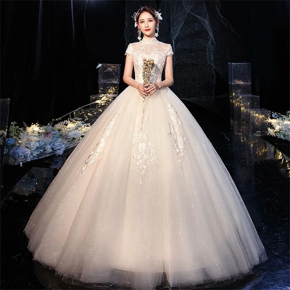 

Customized Gorgeous Beading Princess Wedding Dress 2024 Europe New Bright Sequin Lace Skirt Wedding Gown A092