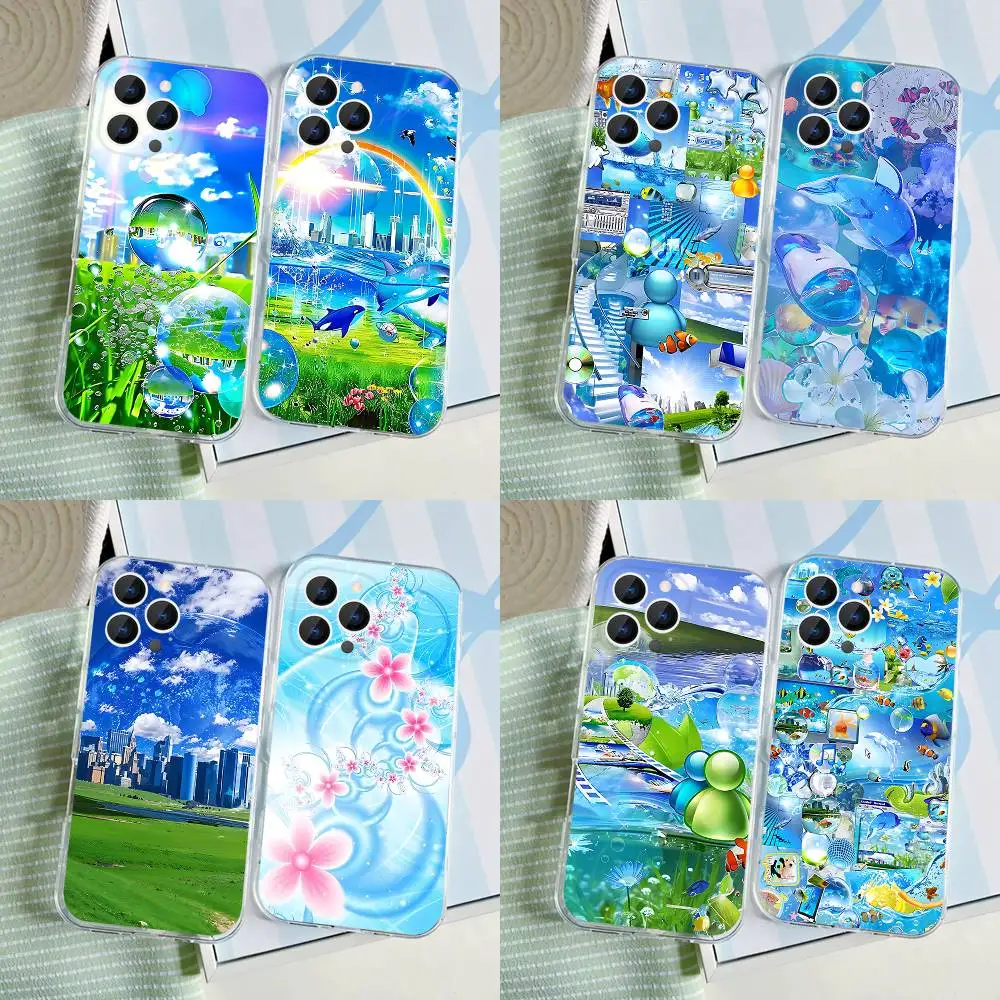 Funda de teléfono Frutiger Aero estilo azul para iPhone 17,16,15,14,13,12,11 Pro,Max,Plus,X,XS,XR,SE4,E Mini funda suave transparente