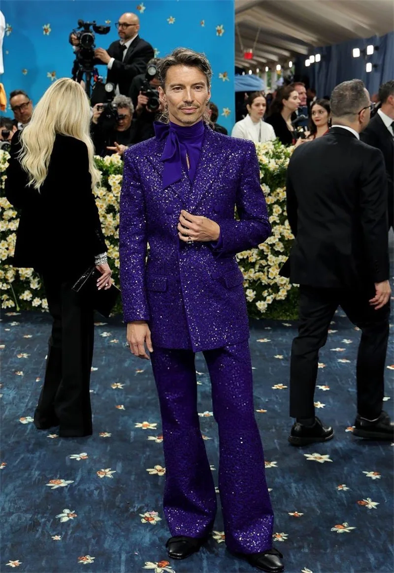 

Glitter Purple Men Suits Set 2 Pieces Blazer+Pants Trousers Wedding Tuxedos Jacket Formal Office Prom Dress Male Coat