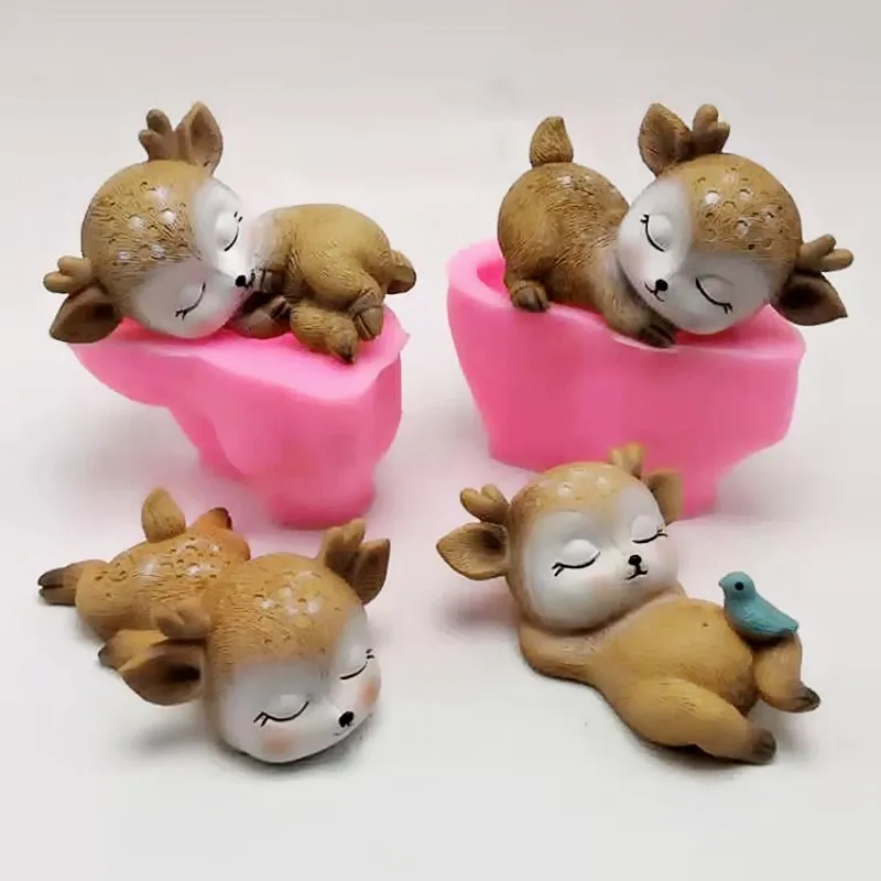 

3d sleeping deer silicone mold diy soap gypsum resin mold chocolate fondant cake decoration tools