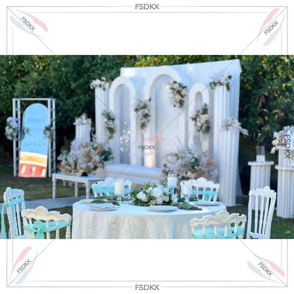 

Elegant Wedding Stage Supplies Wedding White Stage Multi-Layered Background Acrylic Pvc Decorative Backdrop