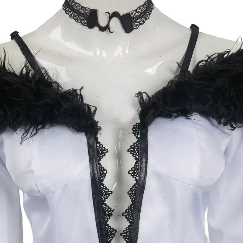 Setelan Cosplay wanita dewasa, kostum permainan Anime Tekken8 putih mewah Set pesta karnaval Halloween menyamar
