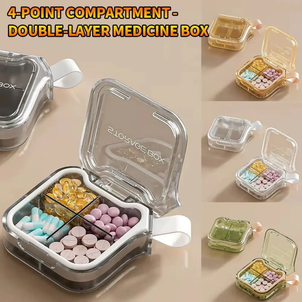 4/7 Grids Portable Pill Box Damp-Proof Food-Grade Travel Pill Case Clear Cover with Handle Mini Vitamin Container Travel Use