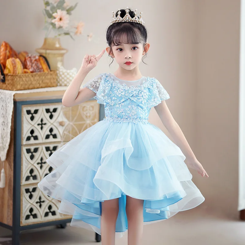 Vestido de cumpleaños de princesa para niños, vestido de malla de cola, vestido de novia para niña pequeña, vestidos de princesa, falda esponjosa, nuevo