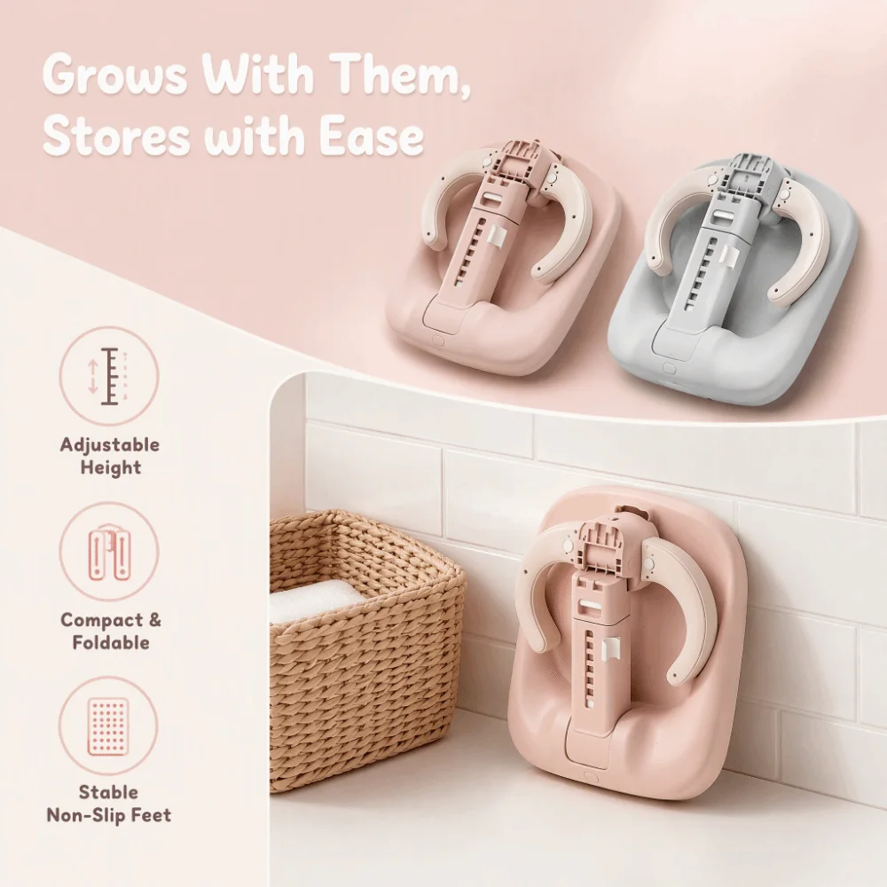 Safe Foldable Baby Bath Support Adjustable Height Portable Bath Frame Water-Resistant Sturdy Bathing Helper Home Bathing