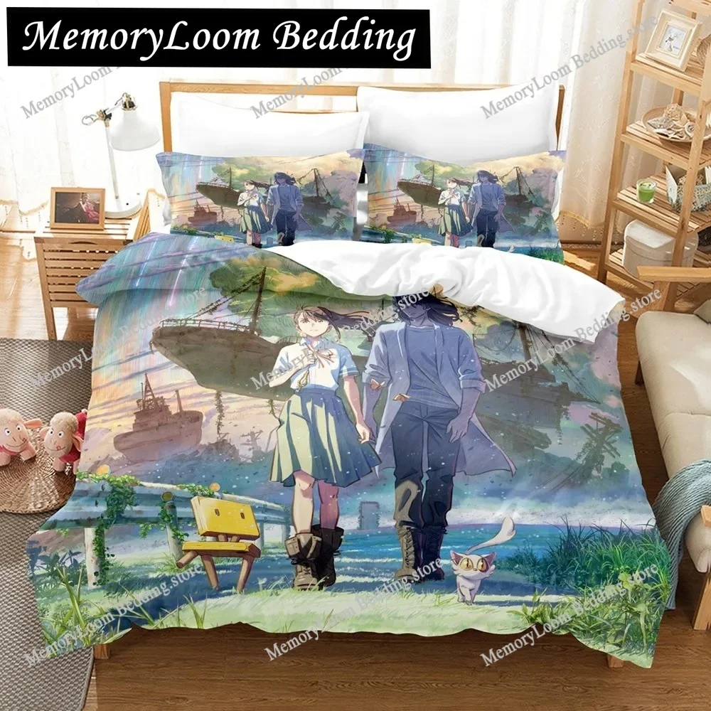 

Suzume no Tojimari Bedding Set 3D Anime Polyester Quilt Cover Pillowcases Queen King For Kids Gift Cute Anime Duvet Cover Sets
