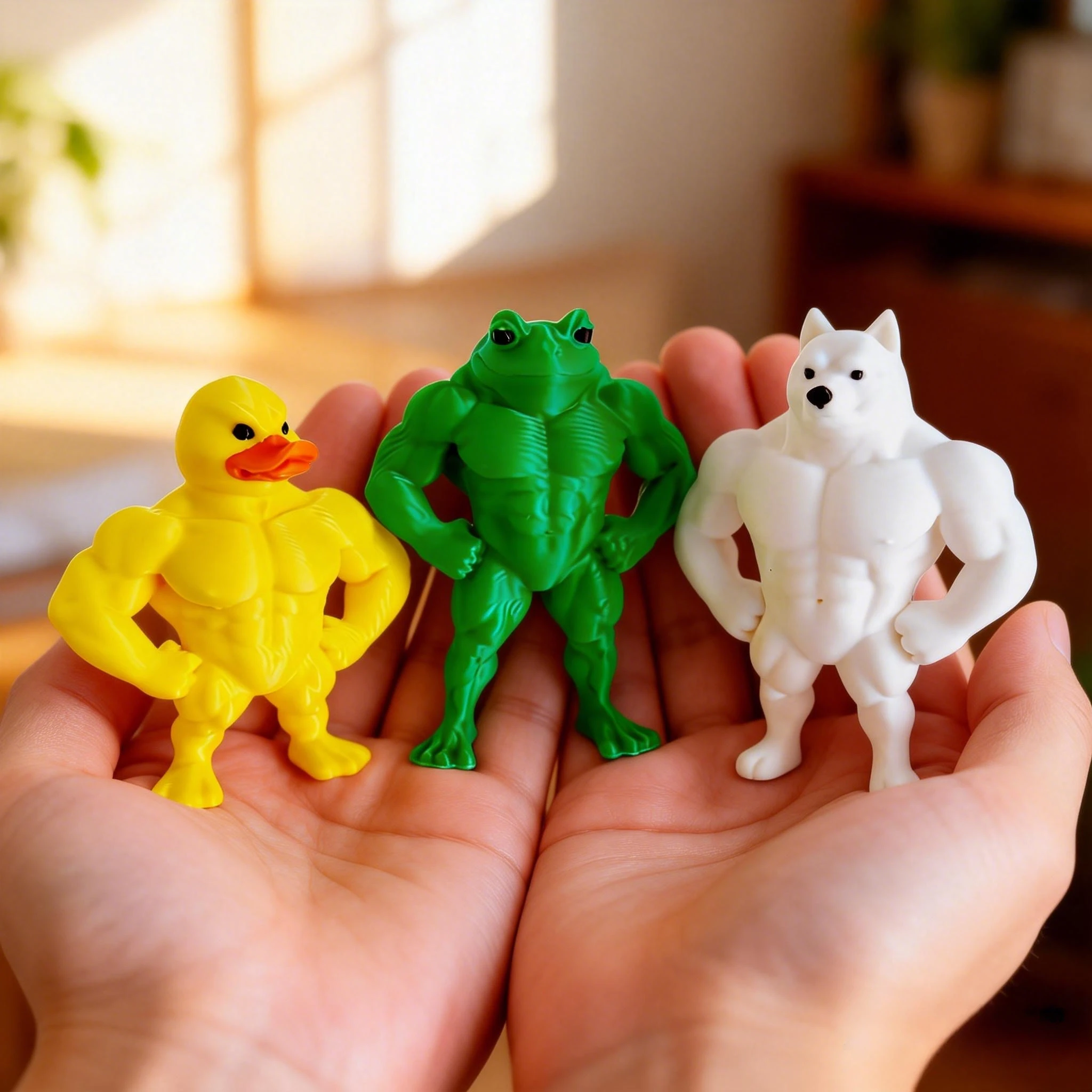 Figuras de Animais Musculosos Impressas em 3D, Incluindo Pato Musculoso, Sapo Musculoso, Cão Musculoso, Feitas de Plástico, Presente de Ano Novo, Presente de Aniversário Divertido, Decoração de Mesa, Lembrancinha de Festa
