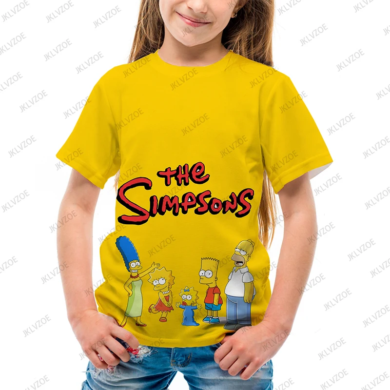 

MINISO Summer New Kids Fashion Disney The Simpsons Cartoon Print Sports Tops Short Sleeve Loose Comfortable Kids/Adult T-shirt
