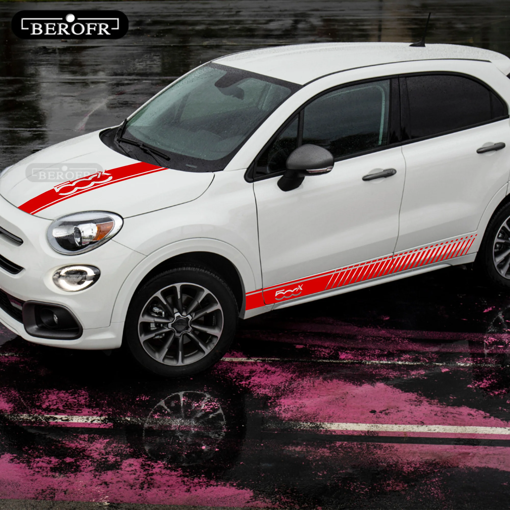 For Fiat 500X Cross Sport Stripes Car Hood Both Side Sticker Auto Body Engine Decor Cover Decals Vinyl Exterior Accessories