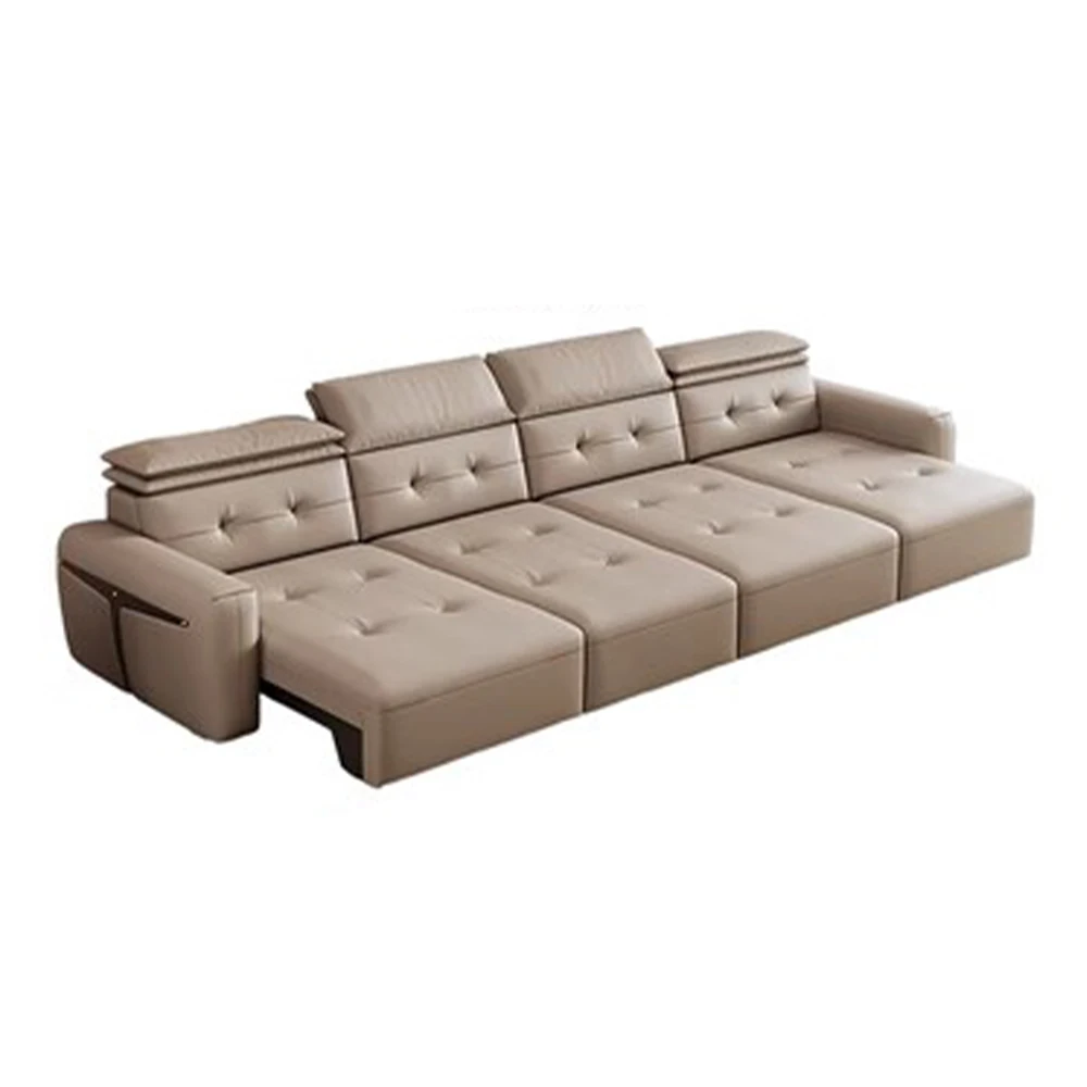 MINGDIBAO Genuine Leather Electric Convertible Sofa Bed with Adjustable Headrests, Multifunctional Folding Sofa Beds Cinema Room