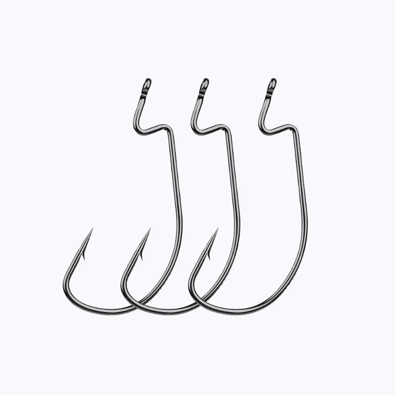 50-teiliges Set Angelhaken aus Hochkarbon-Edelstahl, Jig-Crankhaken mit Widerhaken, Wide Gap Offset Fischhaken, Soft Worm Sea Hook Tackle