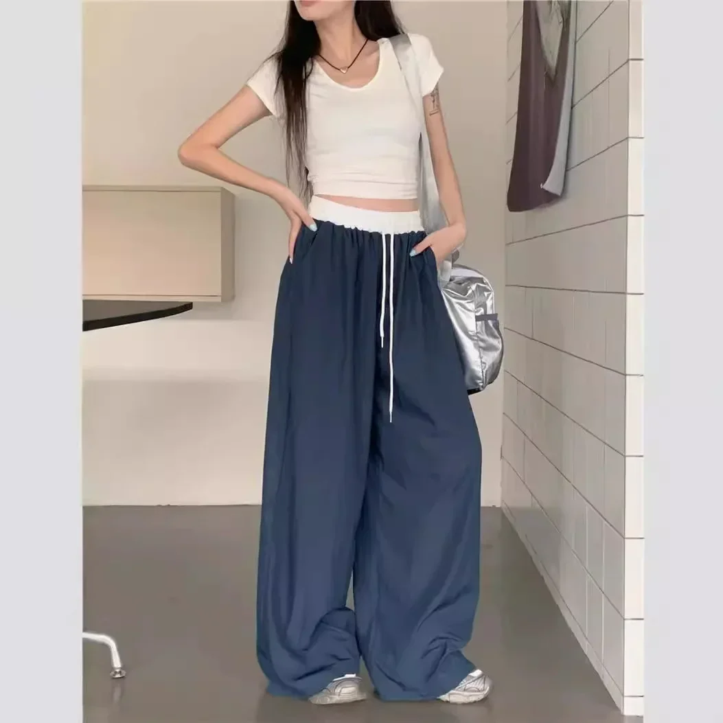 

Поп-летняя горячая распродажа сезона, повседневные свободные брюки, женская широкая рабочая одежда, брюки с эластичной резинкой на талии, цветные блоки