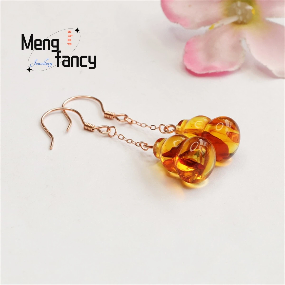 Natural S925 Silver Inlaid Flower Pearl Amber Gourd Earring Simple Personalized Fashion Versatile Exquisite Elegant Fine Jewelry