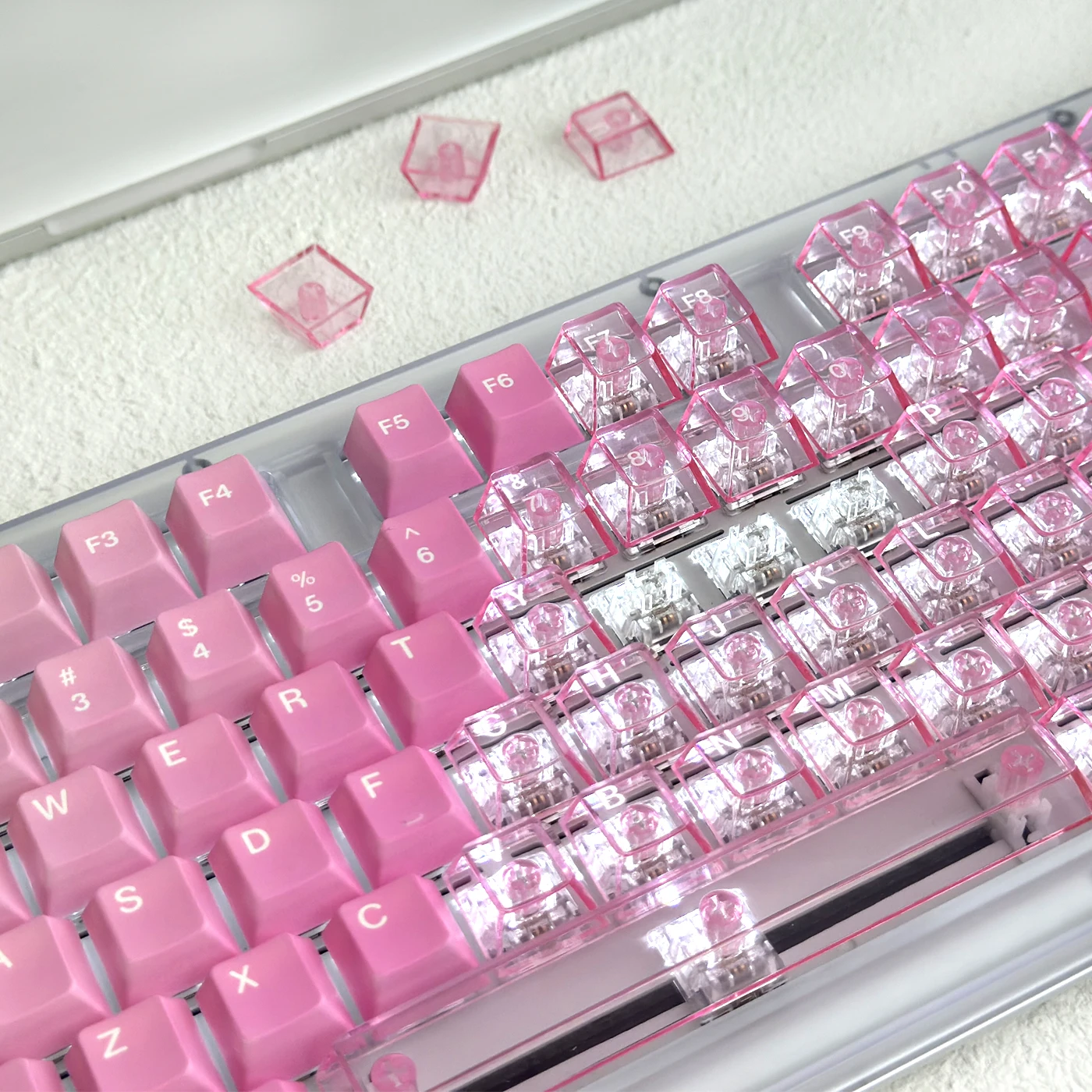 أغطية مفاتيح شفافة متدرجة زهر الكرز لمفاتيح Pbt Pc 164، وردي وأزرق لمجموعة أغطية مفاتيح مخصصة للوحة المفاتيح Aula #2