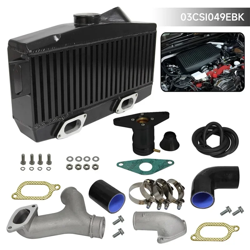 ブラック/シルバー バー&プレート インタークーラー パフォーマンス トップマウント &Y パイプキット スバル WRX/STI EJ257 EJ255 2.5L + ネジ + BOV 08-15 に適合