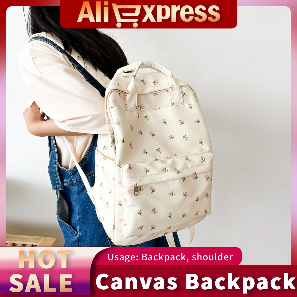 

Модный женский рюкзак с цветочным принтом, студенческий рюкзак большой вместимости, холщовая сумка для книг с цветочным узором, школьная сумка с регулируемым ремнем для девочек-подростков
