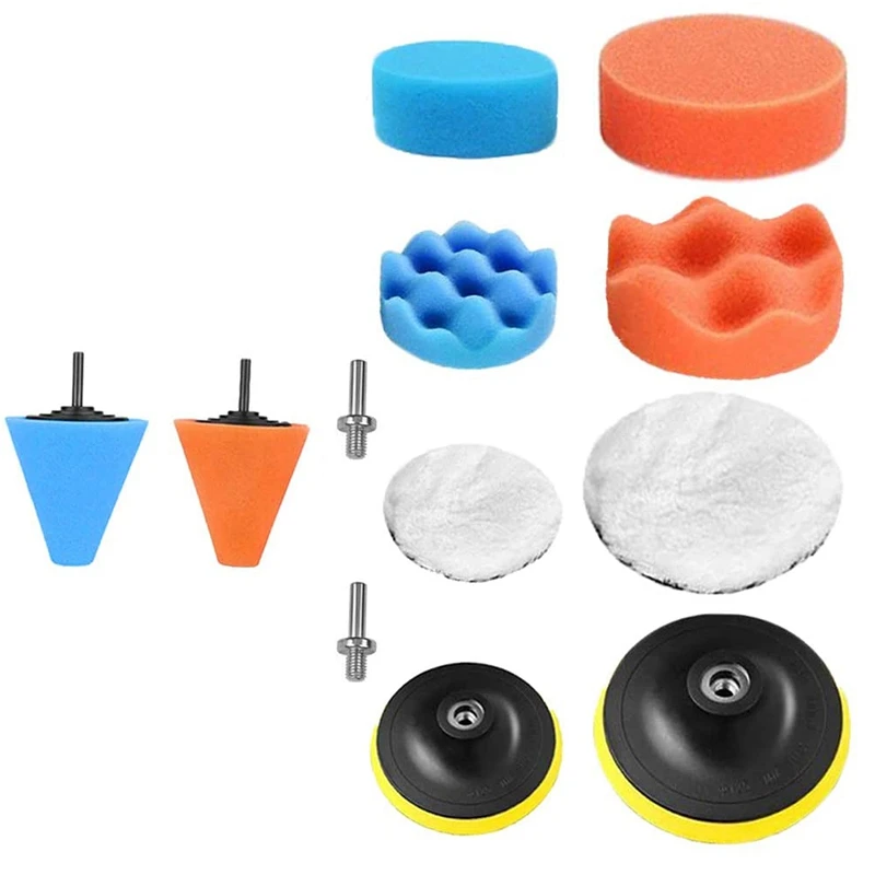 

12Pcs Polishing Pads Sponge Buffing Pads Waxing Pads With Drill Adapter For Car Polisher Car Buffers And Polishers