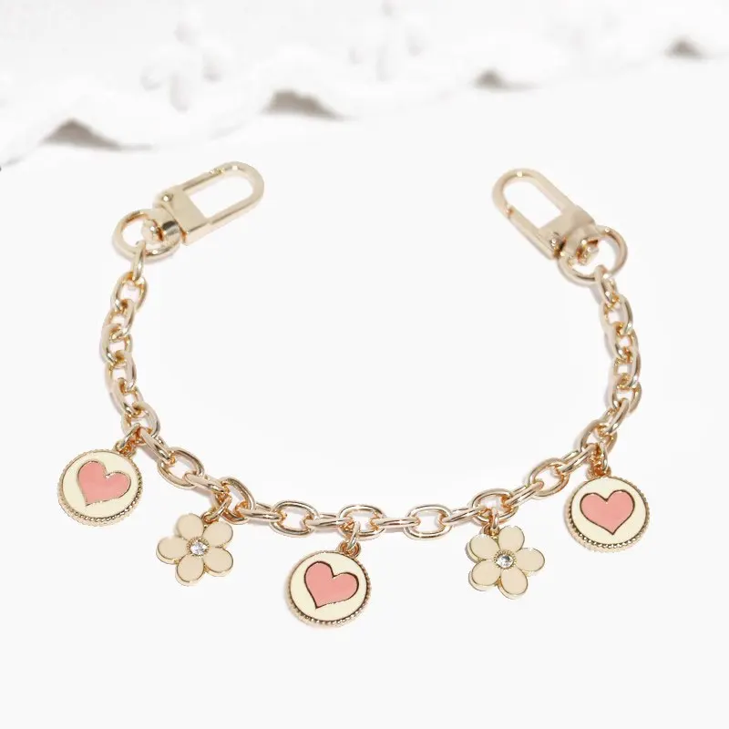 핸드 손목 스트랩 휴대폰 참 랜야드 금속 키체인 가방 참 장식 가방, 연장 체인 꽃 하트 모양 펜던트