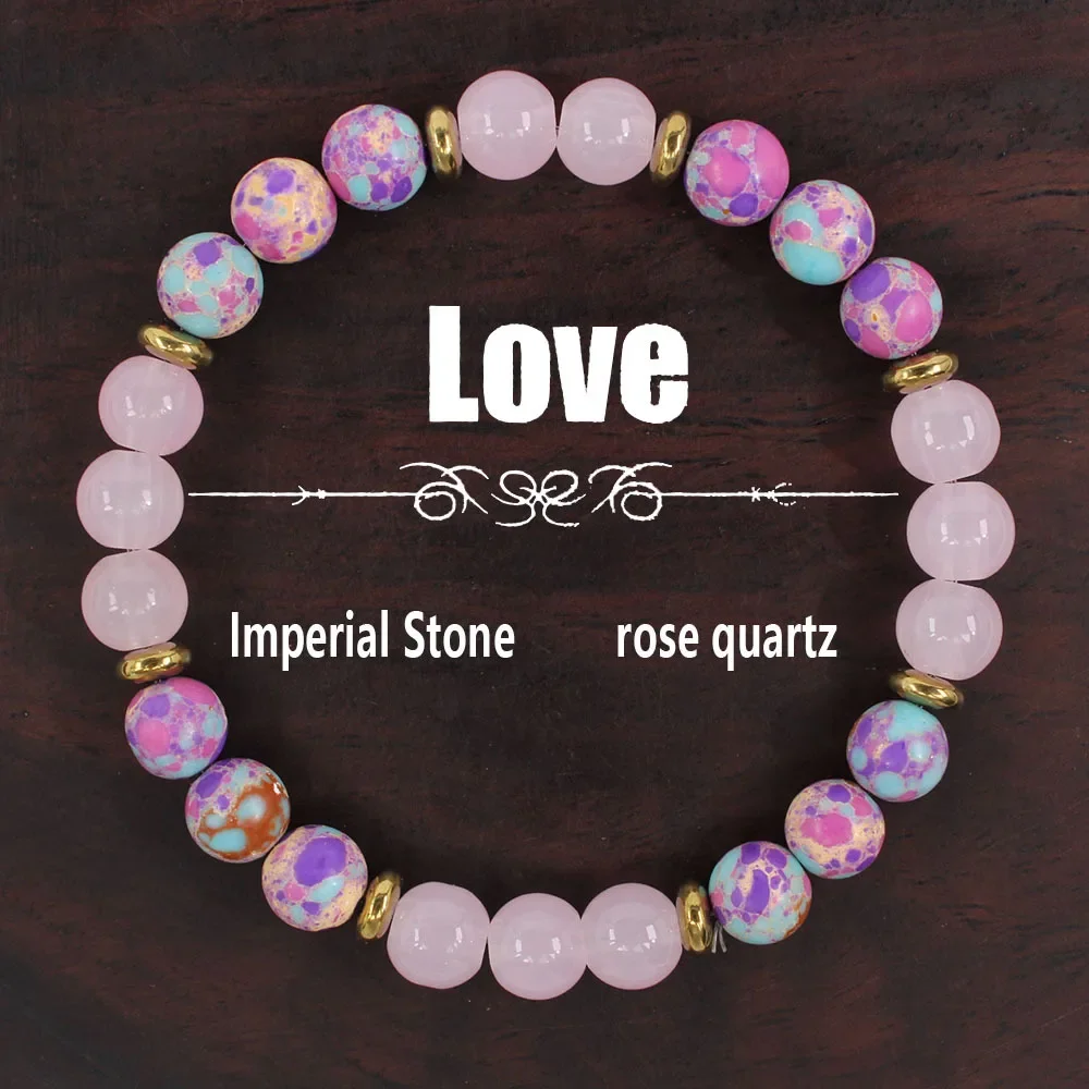 New Temperament Sweet Natural Stone Pink Crystal Imperial Stone Elastic Rope Beaded Bracelets for Women Jewelry Accessories Gift