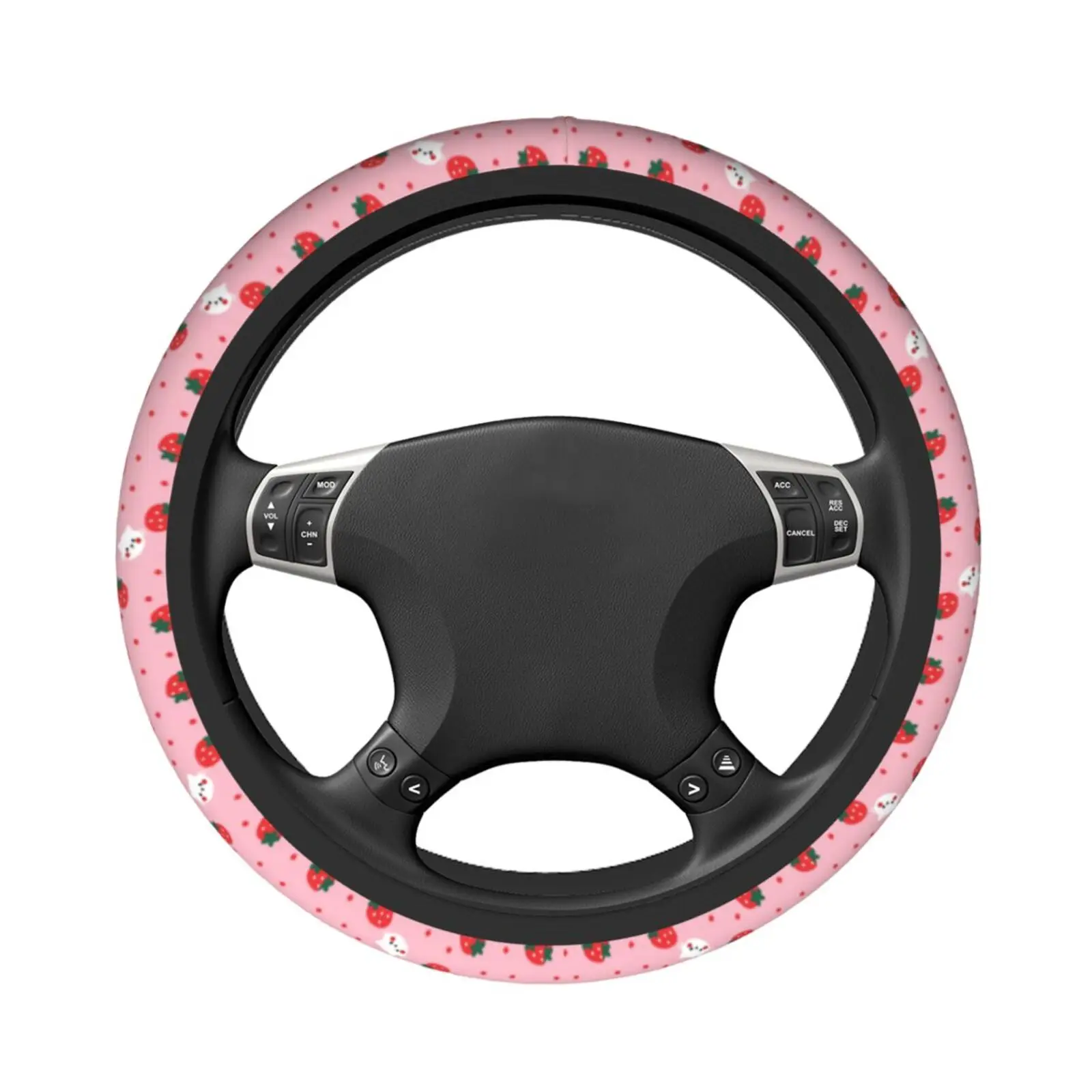 Strawberry Printed Steering Wheel Cover for Automotive Parts Universal 15 Inch Chloroprene Rubber Anti Slip and Sweat Absorbing