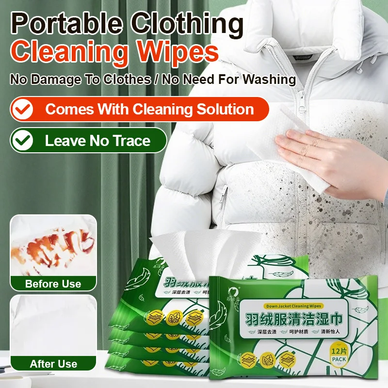 Portable Down Jacket Cleaner Wipes Wash-free Puffer Jacket Quickly Stain Remover Clothes Cleaning Care Wipe for Multiple Garment