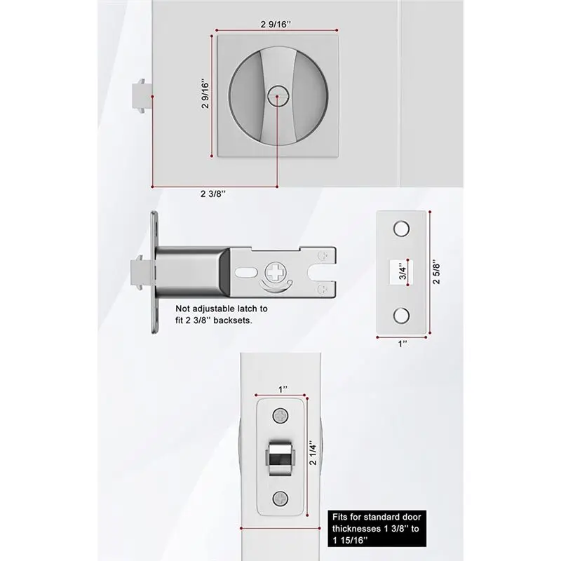 FTGT-Bed/Bath Pocket Door Lock, Satin Contemporary Privacy Square Pocket Door Hardware, Sliding Pocket Door